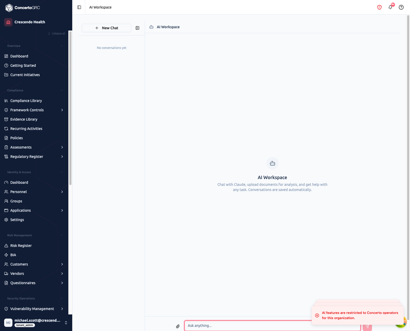 AI Workspace chat interface